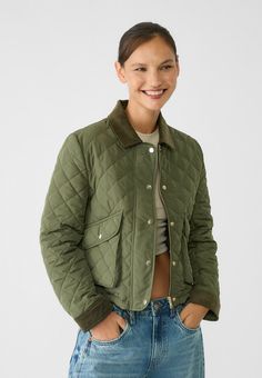 Stradivarius CONTRAST PUFFER - Lagana jakna - khaki Barbour Quilted Jacket, Barbour Women, Womens Quilted Jacket, Quilt Jacket, Women's Coats & Jackets, Khaki Green, Green Jacket, Quilted Jacket, Outerwear Jackets