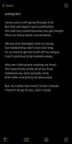 a text message that reads letting go i know you're going through a lot