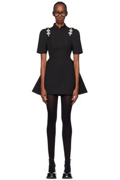 SHUSHU/TONG: SSENSE Exclusive Black Qipao Minidress | SSENSE Formal Fitted Dress With Embellished Collar, Shushutong Dress, Fitted Embellished Mini Dress For Workwear, Shu Shu Tong, Black Qipao, Shushu Tong, Dress To Impress, Wool Blend, On Sale