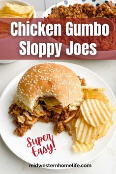 chicken gumbo sloppy joes on a plate with chips