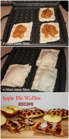 the process of making apple pie waffles is shown