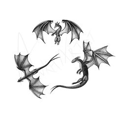 two black dragon tattoos on white paper