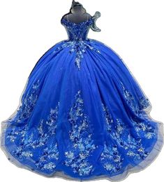 Royal Blue Ball Gown, Dresses With Appliques, Blue Ball Gowns, Chapel Train, Royal Blue Color, Grand Entrance, Tulle Fabric, Quinceanera Dresses, Quinceanera