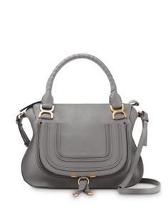 Blending a feminine form with a '70s folk spirit, the Chloe Marcie medium satchel is crafted from luxe grained calfskin and features saddle stitching and brass hardware for an unexpected equestrian feel. Chloe Marcie Medium, Types Of Handbags, Leather Tie, Leather Satchel Handbags, Gray Leather, Chloe Marcie, Chloe Bag, Gold Brass, Handbag Shoes