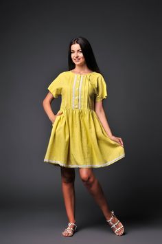 This is yellow linen dress is simple and elegant thanks to the lace trim.  Convenient clasp adorns the front dress.  The oversize design of bodice and skirt is great for the hot weather. You can also wear during an early pregnancy, if necessary! Femininity and  airy fabric and all this in one dress. Flax is rightly considered the most ideal material for summer.  Flax is the most breathable material, removes heat and moisture.  This fabric was appreciated at all fashion shows and it is not surprising, because flax has beautiful and light texture.  Simplicity and naturalness is the optimal fit for the summer season. Natural fabric is the key to your comfort. Believe you appreciate and love this dress tunic. Available in women's US sizes XS to XL, as well as custom size. The length of dress: Yellow Linen Dress, Linen Maternity, Early Pregnancy, Linen Shirt Dress, Dress Linen, Linens And Lace, Maternity Clothing, Fashion Shows, Smock Dress