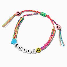 Claire's Happy Face ''Smile'' Braided Adjustable Bracelet Crown Hair Clip, Sensitive Ears Earrings, Face Smile, Piercing Kit, Word Bracelet, Jewelry Words, Bags For Teens, Fashionable Jewelry, Heart Keychain