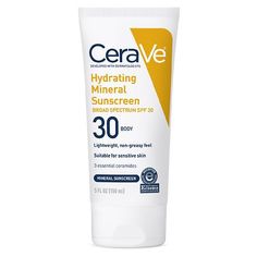 Oil-free 100% mineral hydrating sunscreen for body with SPF 30. Mineral sunscreen forms a protective barrier on the skin to help reflect UVA and UVB rays. Provides broad-spectrum SPF 30 protection with titanium dioxide and zinc oxide. Body sunscreen helps protect skin from sun damage, which can lead to premature signs of aging and skin cancer*. CeraVe sunscreen helps restore the protective skin barrier with ceramides. Sunscreen for body helps retain skin's natural moisture with hyaluronic acid. Zinc Oxide Sunscreen, Tanning Sunscreen, Sunscreen Stick, Banana Boat, Physical Sunscreen, Body Sunscreen, Sunscreen Spf 50, Protector Solar, Zinc Oxide