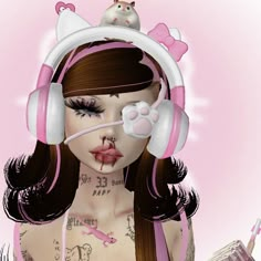 a girl with cat ears and pink headphones