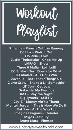 a poster with the words workout playlist on it