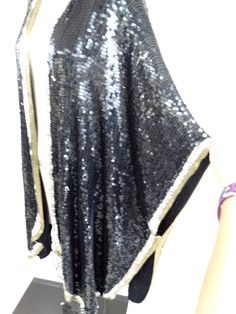 "This vintage piece is beautifully embellished with sequins and beading. It's in perfect condition! There are no closures. Size fits all. Measures 32-40\" long, 42\" across (or fits up to 80\" bust with the front brought together) and the arm openings have a 25\" circumference. All of my items come from a smoke-free and pet-free home. If you have any questions, please don't hesitate to ask!" Embellished Fitted Evening Abaya, Embellished Fitted Long Abaya, Evening Embellished Fitted Abaya, Elegant Sequined Evening Abaya, Elegant Sequined Abaya For Party, Elegant Abaya With Sequins For Party, Hand Embellished Long Sleeve Evening Kaftan, Hand Embellished Long Sleeve Kaftan For Evening, Traditional Long Sleeve Sequined Kaftan