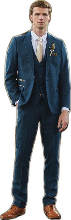 DION - Blue Tweed Check Three Piece Suit Wedding Three-piece Tailored Tweed Suit, Tailored Tweed Three-piece Wedding Suit, Elegant Blue Tweed Suit, Groom's Suit, English Gentleman, Blue Tweed, Lapis Blue, Blue Tone, Wedding Suit