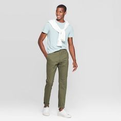 Men's 32" Slim Fit Chino Pants - Goodfellow & Co Paris Green 38X32 Paris Green, Slim Fit Chino Pants, Everyday Pants, Fun Pants, Slim Fit Chinos, Hem Style, Fitted Trousers, Chino Pants, Athletic Fits