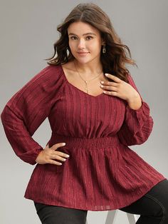 Shop Plain Textured Shirred Lantern Sleeve Gathered Blouse at BloomChic. Plus Size Clothing & Plus Size Blouses. BloomChic is a digital-first fashion and lifestyle destination for modern women sizes 10-30. Elegance Outfit, Fashion Content, Womens Trendy Tops, Plain Blouse, Fashion Enthusiast, Fashion Unique, Clothing Plus Size, Modern Women, Pinterest Fashion