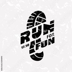 the run for fun logo on a white background with grunge effect stock photo