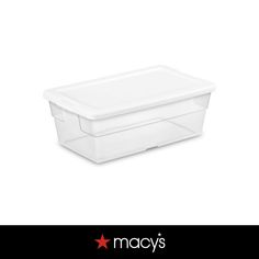 a plastic storage box with lid and handles on the bottom, is shown in white