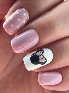 Minnie Nails, Disney Acrylic Nails, Minnie Mouse Nails, Pink Nail Art Designs, Kutek Disney, Chic Nail Art