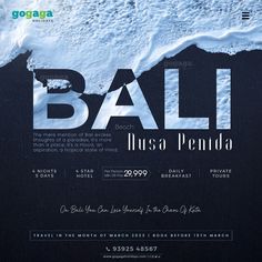 an advertisement for a travel company called bali, with the name and date printed on it