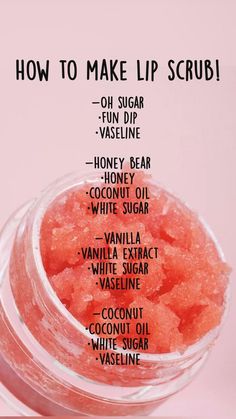 How to make lip scrub! | Homemade skin care recipes, Natural skin care diy, Beautiful skin care Make Lip Scrub, Diy Skin Care Recipes, Lip Scrubs, Basic Skin Care Routine, Diy Body Care, Diy Scrub, Perfect Skin Care Routine