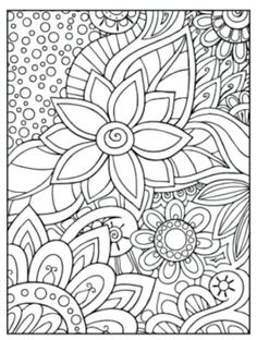 an abstract coloring page with flowers and leaves