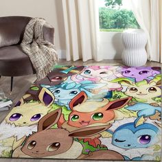 the rug is decorated with many different pokemons and their respective characters, all in various colors