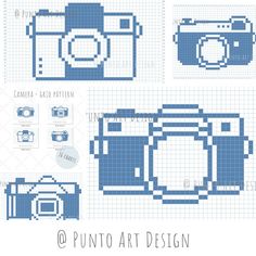 an image of some type of pixelated camera in blue and white, with instructions to make