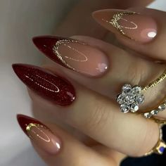 Red Almond, China Nails, Wine Nails, Short Press On Nails, Long Stiletto, Manicure Inspiration, Nails Aesthetic, Nail Type, Fake Nails With Glue