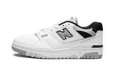 The New Balance 550 “White/Black/Grey” is a versatile colorway of the vintage basketball shoe that can be worn for virtually any occasion.  The easy-to-style New Balance 550 in “White/Black/Grey” features a white leather construction with tonal leather overlays.  A contrasting grey “N” logo with black trim appears on either side of the shoe.  “550” detailing is embroidered on the lateral side of the forefoot and black “NB” branding is found on the heel.  Classic “New Balance 550” detailing appea New Balance 550 White Grey, 70s Converse, New Balance 550 White, Adidas Campus 80s, Nike X Travis Scott, Converse Run Star Hike, Balance 550, Low Air Jordan 1, Vintage Basketball