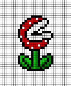 A pixel art template of the Piranha Plant from the Mario series. Mario Pixel Art Grid, Mario Kart Pixel Art, Pixel Art Petit, Pixel Art Ideas Simple, Plant Pixel Art, 8bit Mario, Nintendo Pixel Art