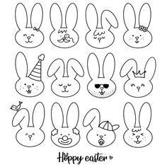 an easter bunny and rabbit face coloring page with the words happy easter written on it