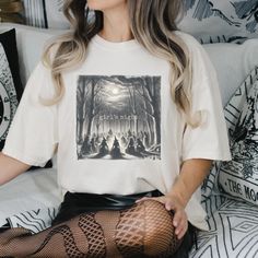 Get ready to be OBSESSED with your new girl's night witch shirt. Great as a gift! * Q U I C K * F A C T S * ✺ 100% preshrunk cotton ✺ Wash and dry normally (on cool for best results) * S I Z I N G * ✺ For the oversized look, size up two sizes ✺ Sizing is unisex so runs like men's, though not overly large ✺ Most women find their typical size works best, since they are meant to fit a touch loose * S H I P P I N G * T I M E S * ✺ Our items are individually made with love for each of our buyers. Bec Basic Witch Shirt, Witchy Clothes, Night Witches, Salem Massachusetts, Basic Witch, Witchy Stuff, Oversized Look, New Girl, Girls Night