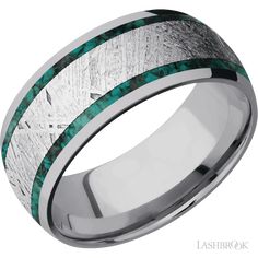 men's wedding band with green and white wood inlay, made from stainless steel