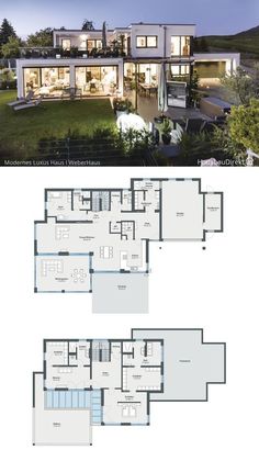 the floor plan for this modern house is very large and has two levels to each level