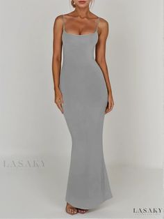 Emersyn Strapless Bodycon Maxi Gown Fitted Sleeveless Gray Evening Dress, Gray Fitted Sleeveless Evening Dress, Lace Halter Dress, Casual Sundress, Deep V Dress, Bodycon Maxi Dress, Grey Maxi Dress, Maxi Gown, Midi Ruffle Dress