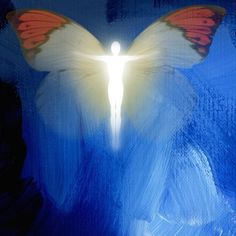 a painting of a person with wings on their back and the light shining through them