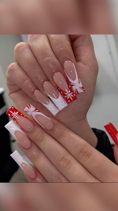 christmas nails, pretty acrylic nails, winter nails, christmas time, cold weather, long acrylic nails, acrylic nails, pretty nail designs, nail inspo, it girl nails, ￼cute christmas nails, white acrylic nails, white christmas nail design, red christmas nail designs Christmas Nails Short, Christmas Nails Easy, Cute Christmas Nails, Nail Swag