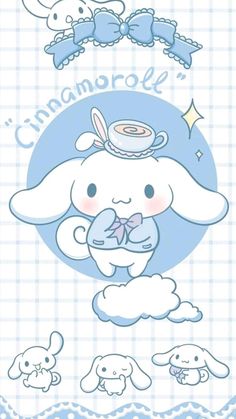 a cartoon bunny holding a baby rabbit in its lap with the caption, cinnamon roll