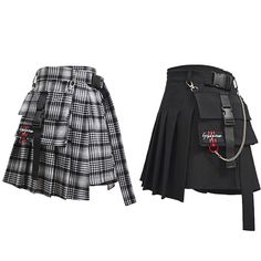 Harajuku new detachable pocket chain buckle with plaid irregular pleated short skirt · Harajuku fashion · Online Store Powered by Storenvy Pleats Fashion, Pleated Fashion, Irregular Skirt, Stage Outfit, Tumblr Outfits, Easy Style, Cropped Tops, Plaid Skirt, Mode Online