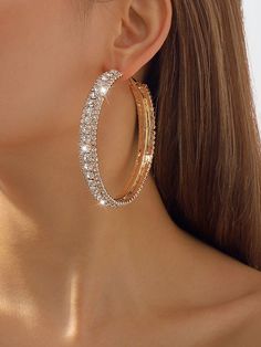 Rhinestone Ear-Ring Earrings Accessories GOLD-One_size Gold Plated Hoop Earrings For Party, Gold Rhinestone Jewelry For Parties, Elegant Gold Hoop Earrings With Bling, Glamorous Gold Hoop Earrings With Bling, Gold Jeweled Hoop Jewelry, Glamorous Gold Plated Crystal Earrings For Party, Gold Jeweled Jewelry For Party, Gold Jeweled Party Jewelry, Gold Crystal Hoop Earrings With Rhinestones