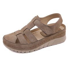 Owlkay - Soft Matte PU Leather Closed Toe Vintage Anti-Slip Sandals Closed Toe Sandals, Closed Toe Shoes, Brown Heels, Beige Shoes