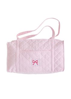 Our full set of luggage includes our garment bag, duffle bag, tote bag and cosmetic! From spending the night out to packing for a weekend trip, let them travel in style. Our new smocked Bow is on Light Pink Seersucker and is perfect for girls of all ages. This style is in the 1.5 in. diamond quilting pattern.  Dimensio Packing For A Weekend Trip, Girls Luggage, Ballet Bag, Pink Seersucker, Weekend Trip, Travel In Style, Pretty Bags, Everything Pink, Girls Bows