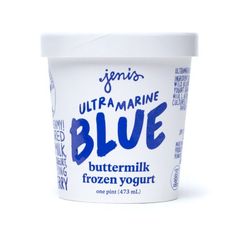 a cup of blue ice cream on a white background with the words ultra marine in it