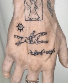 a person's hand with tattoos on it