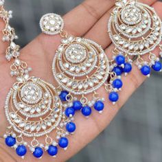 Gold Rodium Polish Blue color Mang Tikka in Metal Alloy studded with CZ Diamond, Kundan, Pearl Luxury Kundan Chandbalis For Eid, Luxury Yellow Gold Chandbalis With Latkans, Luxury Meenakari Chandbalis For Diwali, Luxury Multicolor Chandbalis With Latkans, Luxury Chandbalis With Latkans For Celebrations, Mang Tikka, Engagement Reception, Reception Lehenga, Waist Chain