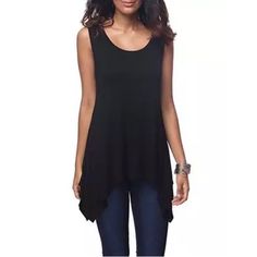 A Cute And Simple Top For The Summer. Material: 95% Cotton And 5% Polyester. Casual Black Scoop Neck Vest, Black Scoop Neck Casual Tank Top, Casual Black Scoop Neck Tank Top, Casual Black Sleeveless Blouse, Black Sleeveless Summer Vest, Black Summer Tank Vest, Black Vest For Spring Layering, Chic Black Sleeveless Top, Black Sleeveless Vest Top