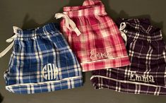 Monogrammed Flannel Shorts These shorts are darling and 100% cotton flannel. Little details count, the shorts feature a drawstring cord, satin piping on leg opening, and wasteland with elastic. Sizing: XXS - XXL XXS - 0 XS -2 Small 4-6 Medium 8-10 Large 12-14 XL 16 XXL 18 Customize by adding name or initials Personalization Information At checkout, please leave initials in the following format first -last- middle ALL items will be personalized EXACTLY as initials are submitted at checkout, Missi Summer Cotton Pajama Shorts With Letter Print, Summer Pajama Shorts With Built-in Shorts, Monogram Pajama Shorts, Cheap Plaid Cotton Pajama Shorts, Monogrammed Bath Towels, Flannel Shorts, Playful Cotton Pajama Shorts With Built-in Shorts, Big Sister Gifts, Plaid Pajamas