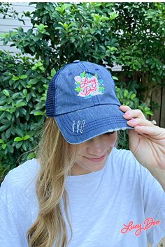 Lucy Doo logo Hat - Lucy Doo Distressed Trucker Hat For Spring, Distressed Casual Trucker Hat For Spring, Casual Distressed Trucker Hat For Spring, Distressed Snapback Trucker Hat For Spring, Trucker Hat, ? Logo, Hats