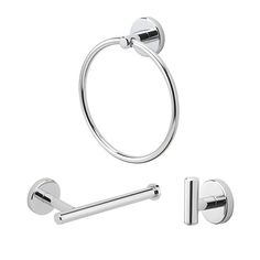 an image of a bathroom set with toilet paper holder and towel ring in polished chrome