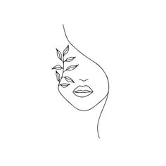 a line drawing of a woman's face with leaves on her forehead and eyes closed