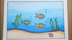 a drawing of fish swimming in the ocean