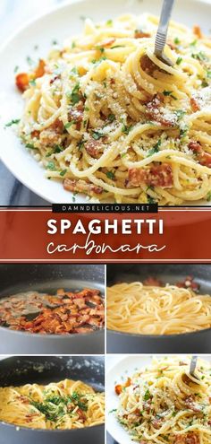 SPAGHETTI CARBONARA Damn Delicious Spaghetti Carbonara, Bacon Linguine Pasta, Easy Recipes With Bacon Dinners, Meal Ideas With Bacon, Dinner Bacon Recipes, Carbanerra Pasta Recipes, Cabanara Pasta Recipe Bacon, Pasta Bacon Recipes, Cabanara Pasta Recipe